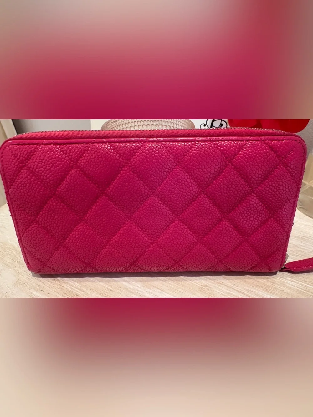 CHANEL Quilted Zip Wallet - Hot Pink